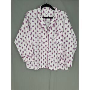 Marigot Pajama Top Womens Medium White Cotton Lorient Print Violet Bee Sleep